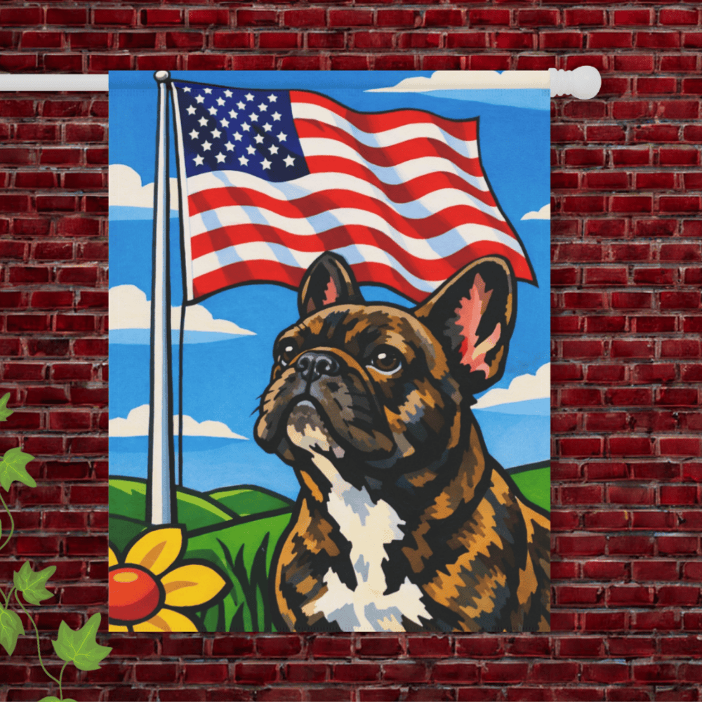 Brindle French Bulldog Patriotic American Garden Flag 24.5'' × 32''