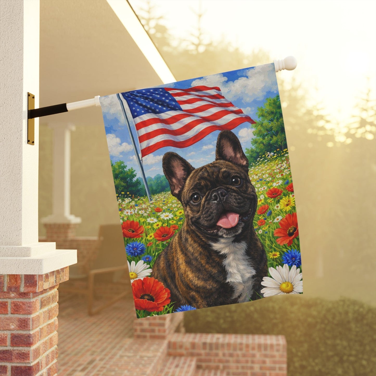 Brindle French Bulldog Patriotic USA Garden Flag