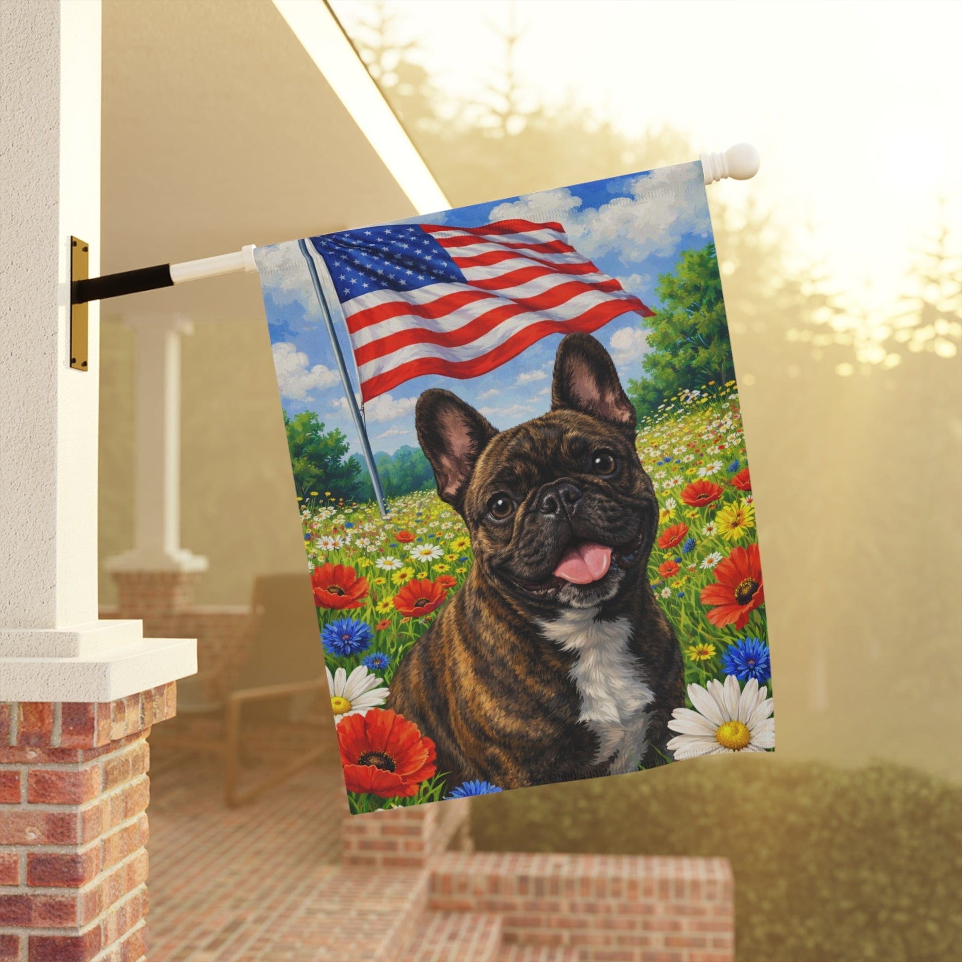 Brindle French Bulldog Patriotic USA Garden Flag