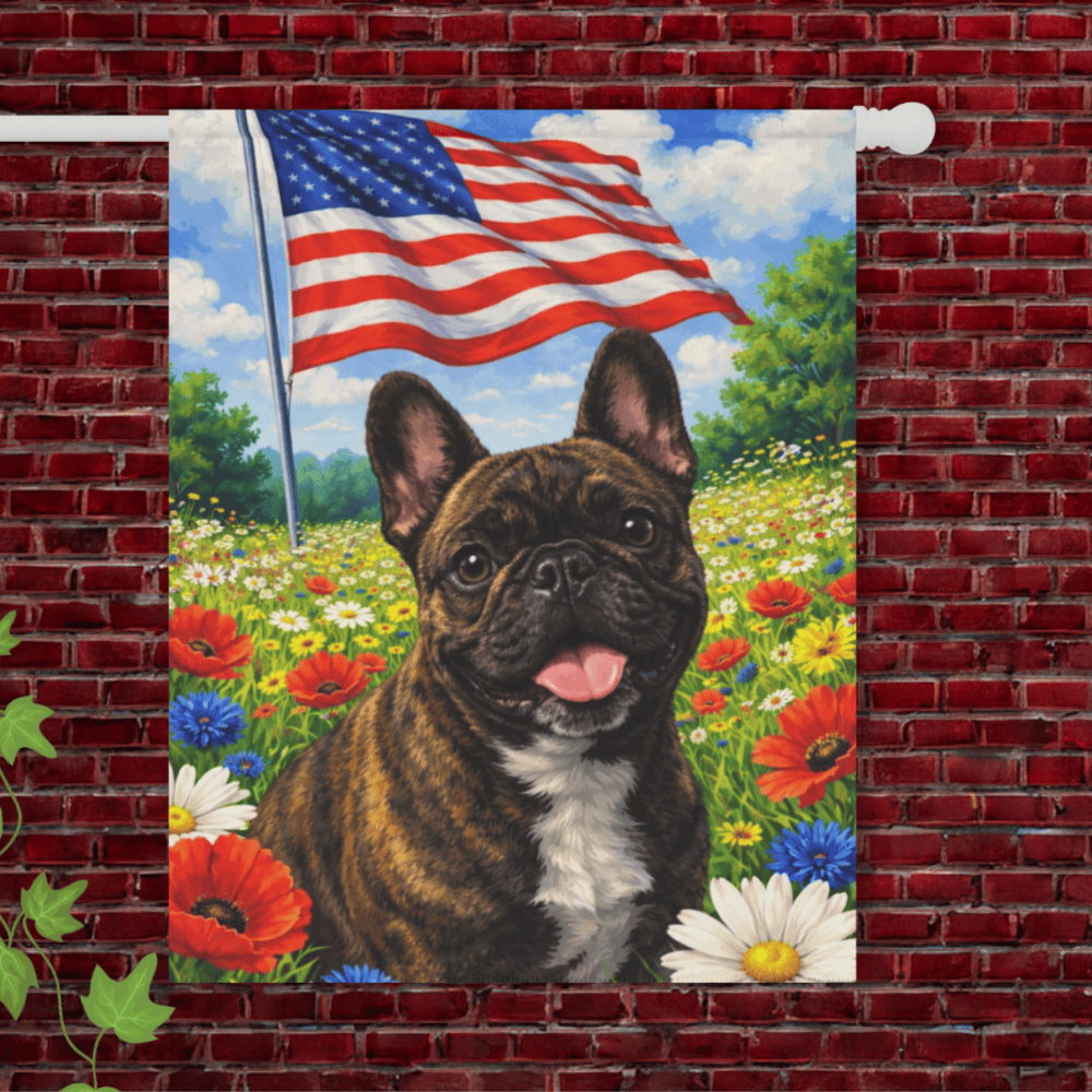 Brindle French Bulldog Patriotic USA Garden Flag 24.5'' × 32''
