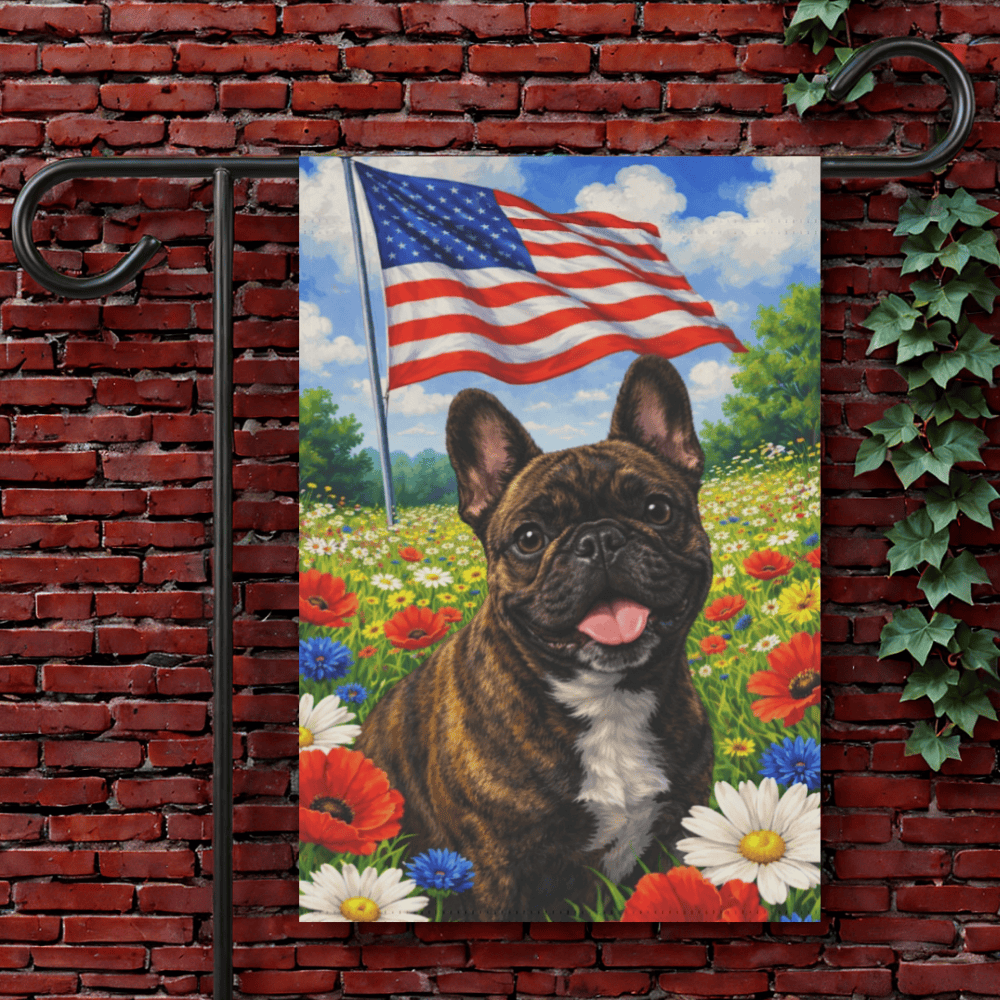 Brindle French Bulldog Patriotic USA Garden Flag 12'' × 18''