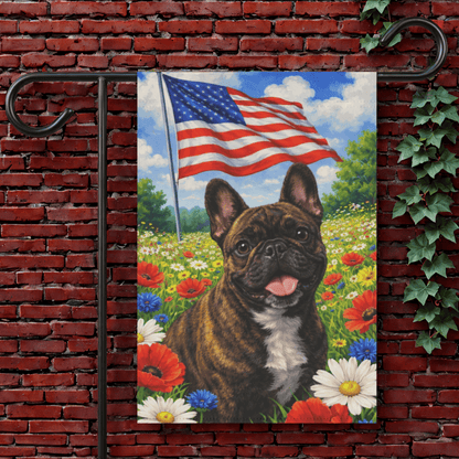 Brindle French Bulldog Patriotic USA Garden Flag 12'' × 18''