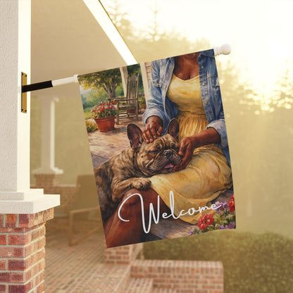 Brindle French Bulldog Porch Cuddles Garden Flag