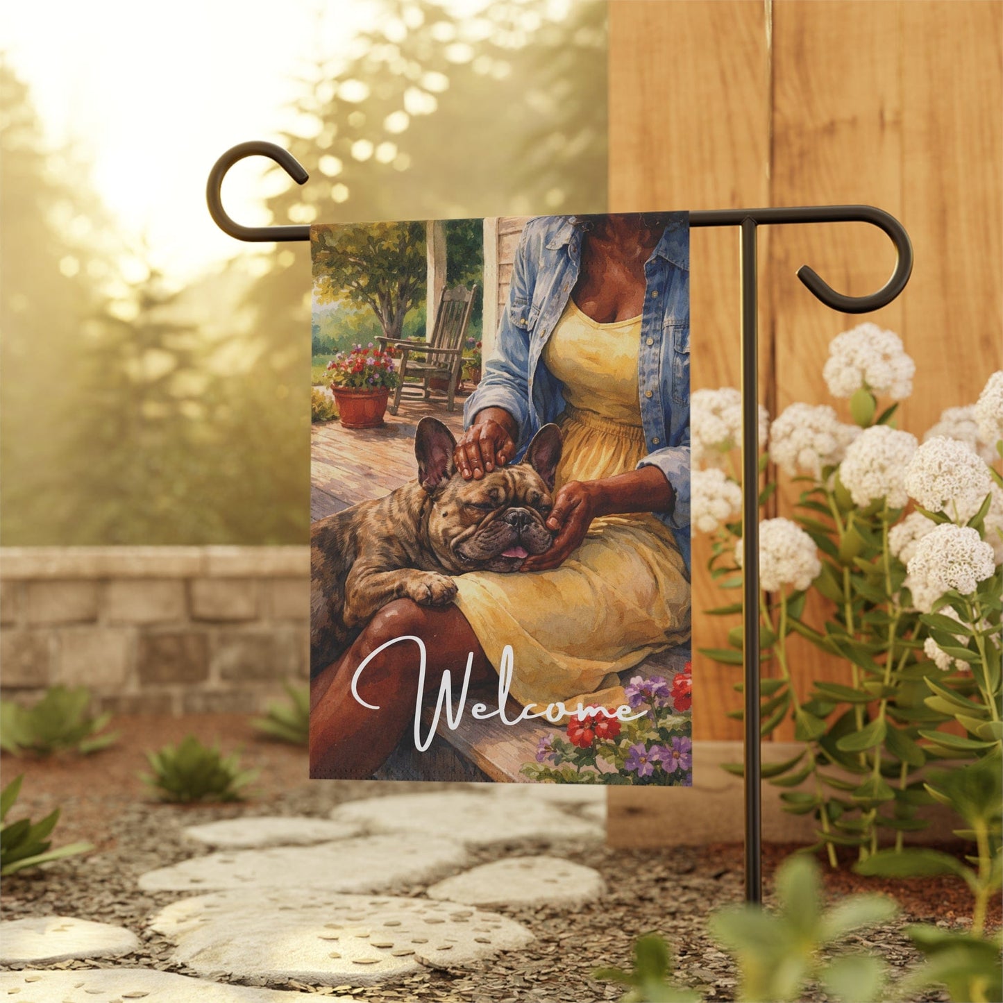 Brindle French Bulldog Porch Cuddles Garden Flag