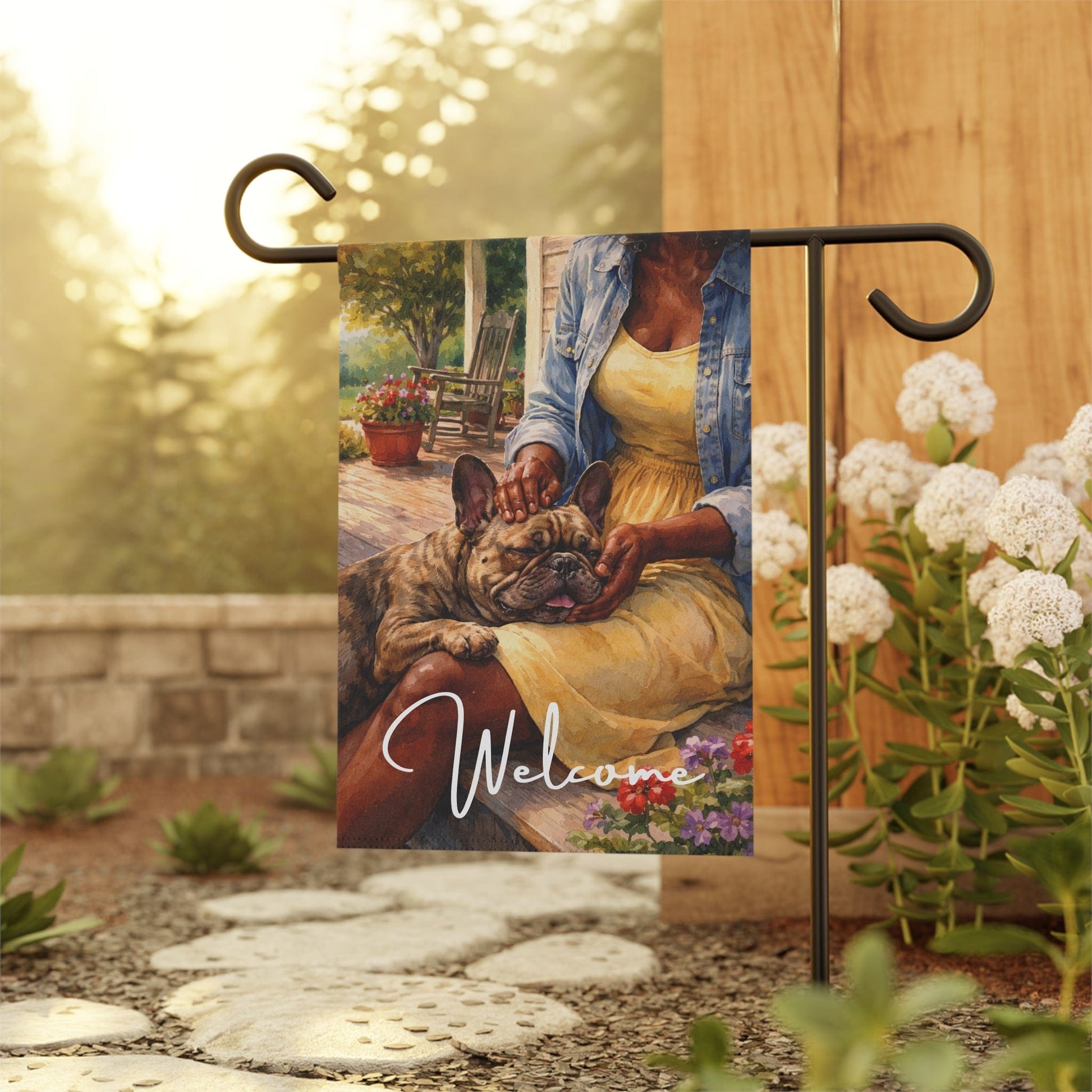 Brindle French Bulldog Porch Cuddles Garden Flag