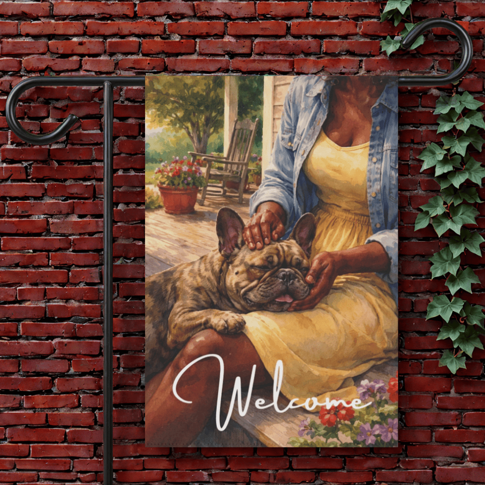 Brindle French Bulldog Porch Cuddles Garden Flag 12'' × 18''