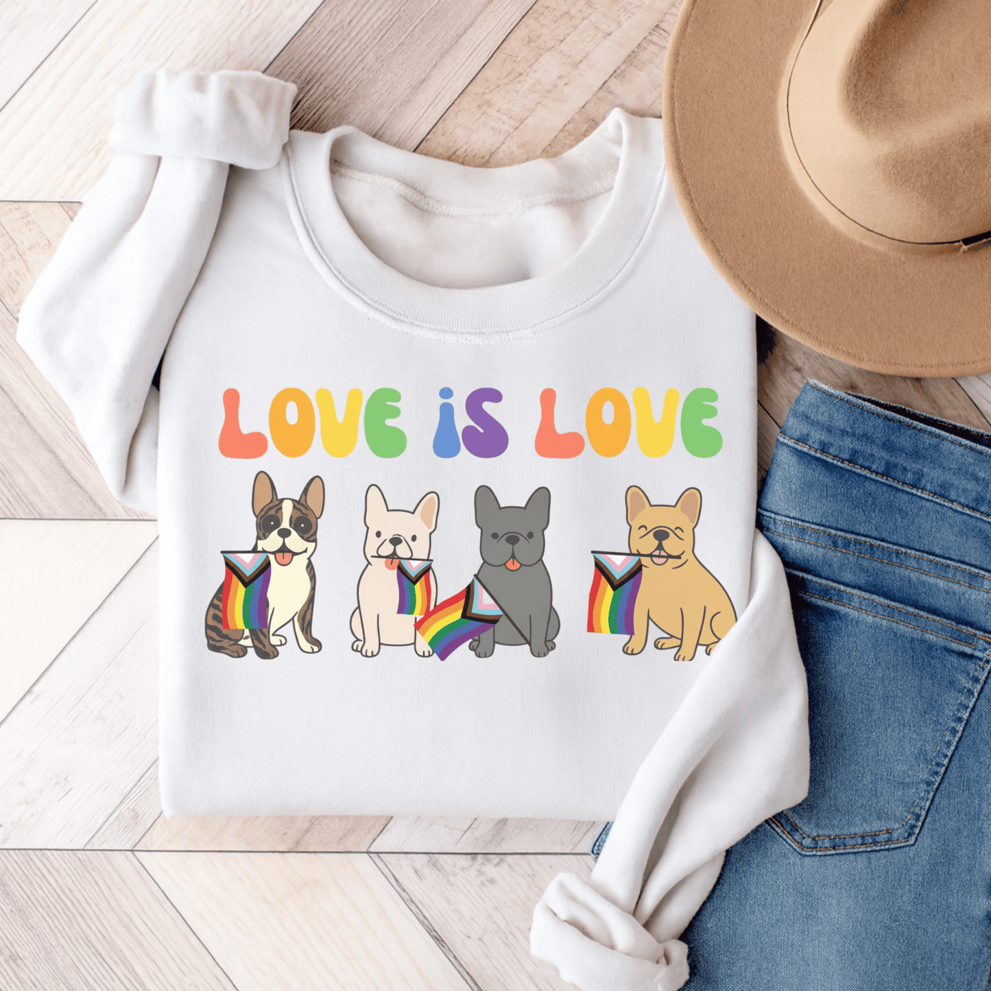 Brindle French Bulldog Pride Sweatshirt White