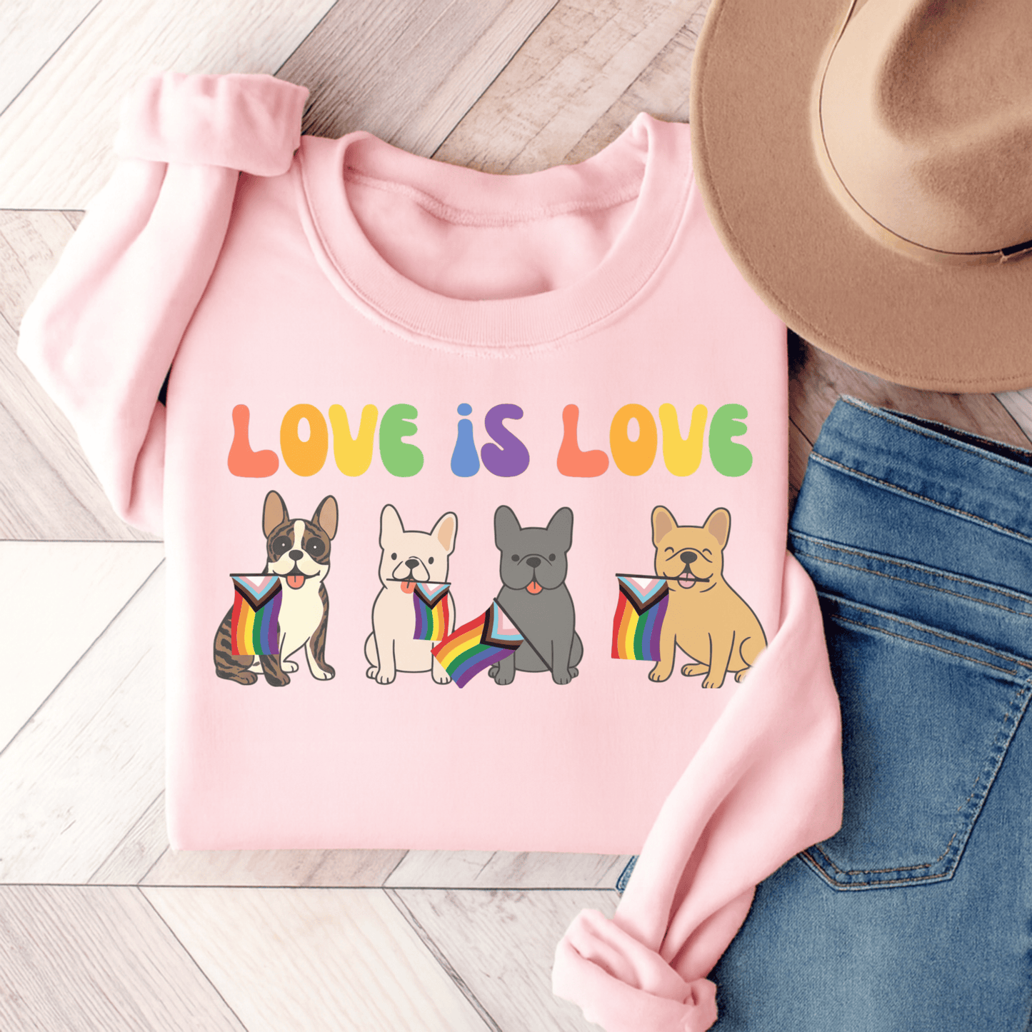 Brindle French Bulldog Pride Sweatshirt Light Pink