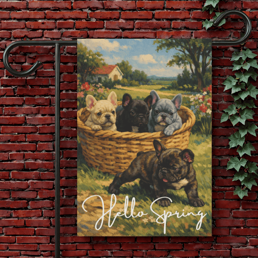 Brindle French Bulldog Puppies Yard Garden Flag 12'' × 18''