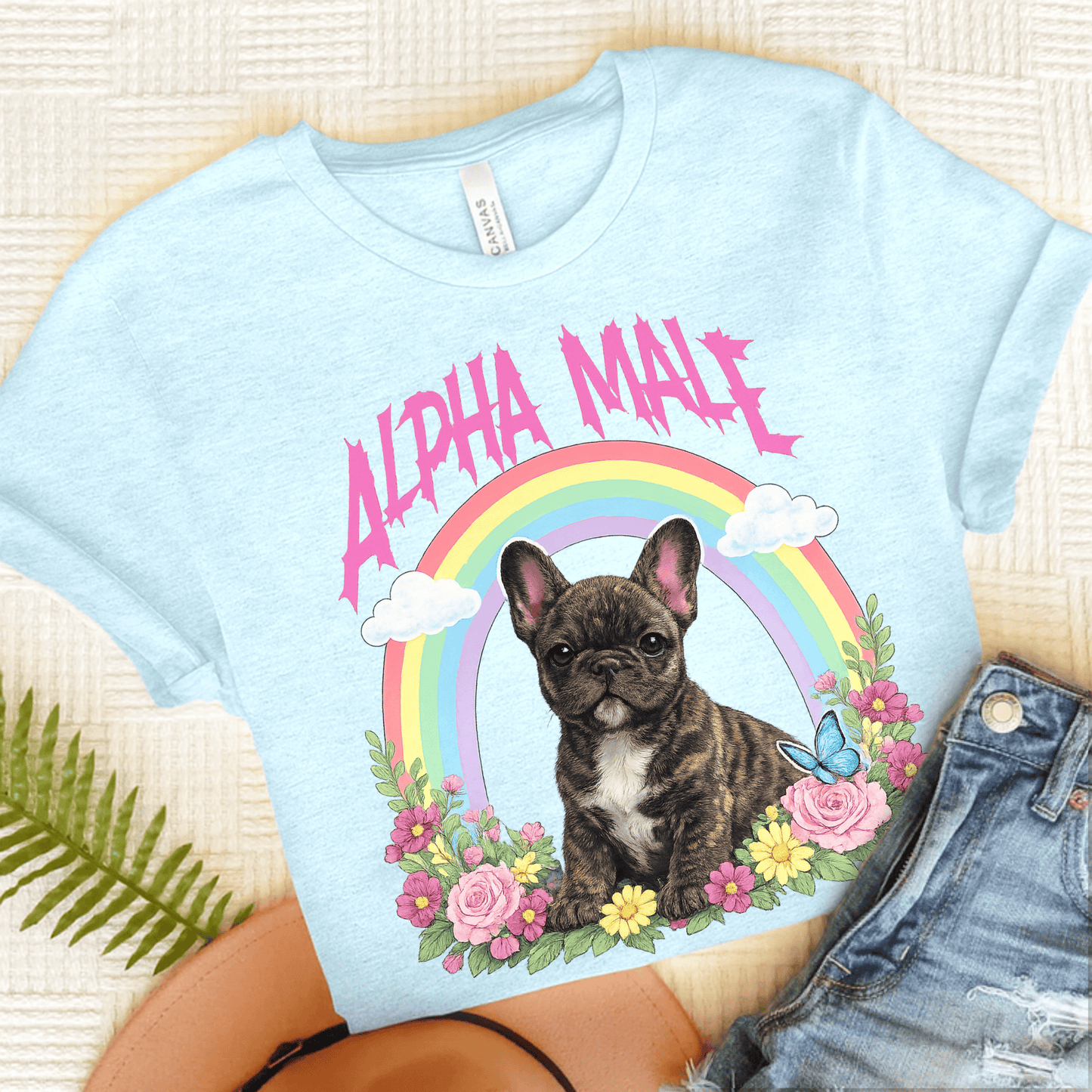 Brindle French Bulldog Puppy Alpha Male Unisex TShirt Heather Ice Blue