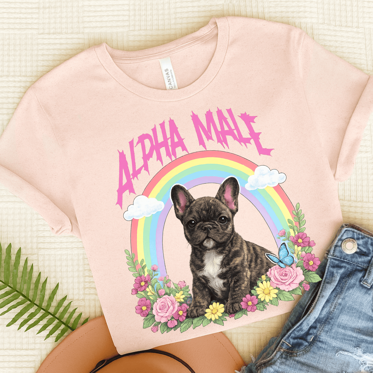 Brindle French Bulldog Puppy Alpha Male Unisex TShirt Soft Pink