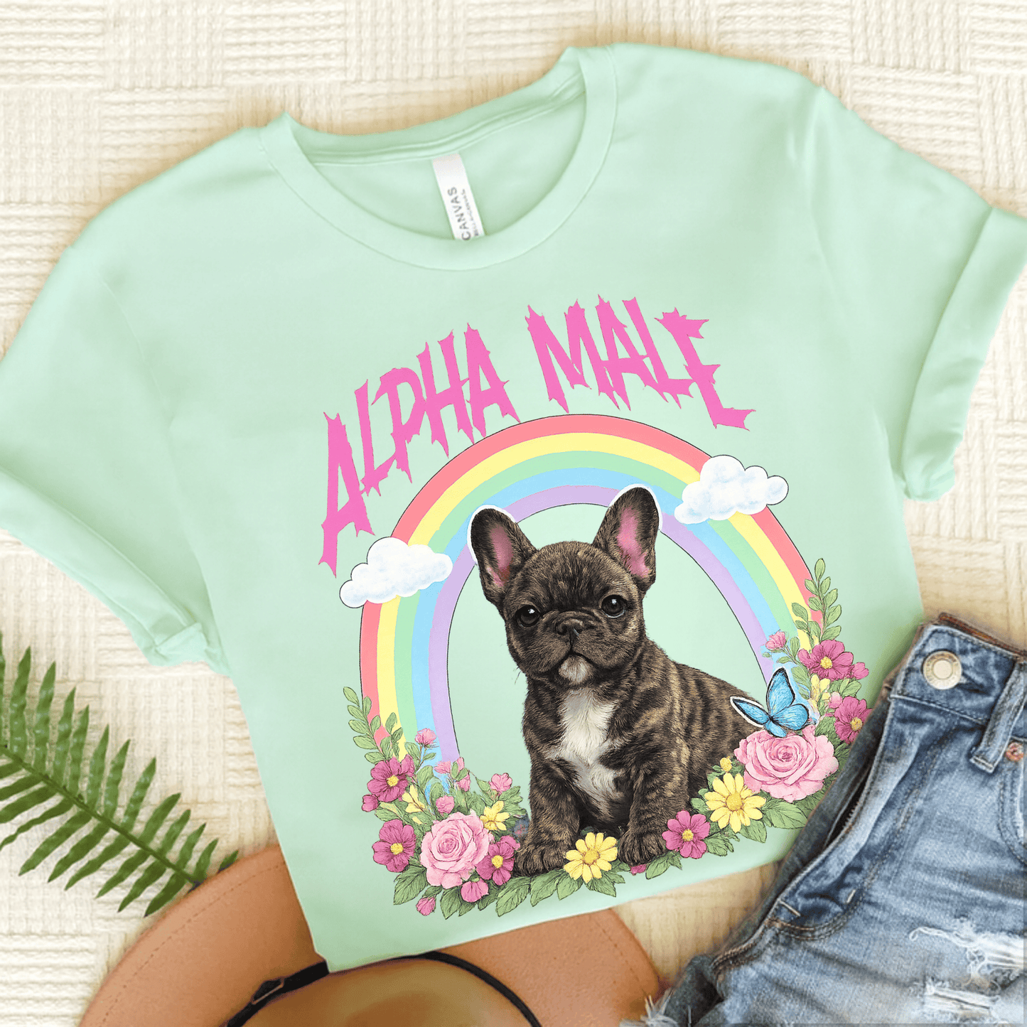 Brindle French Bulldog Puppy Alpha Male Unisex TShirt Heather Mint