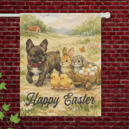 Brindle French Bulldog Puppy Welcome Wagon Easter Yard Flag 24.5'' × 32''