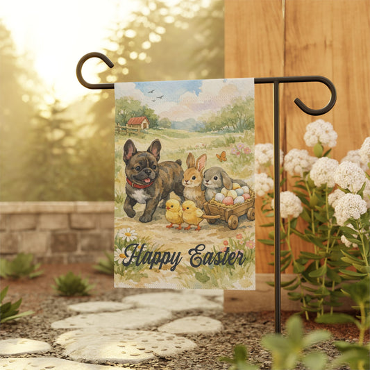 Brindle French Bulldog Puppy Welcome Wagon Easter Yard Flag