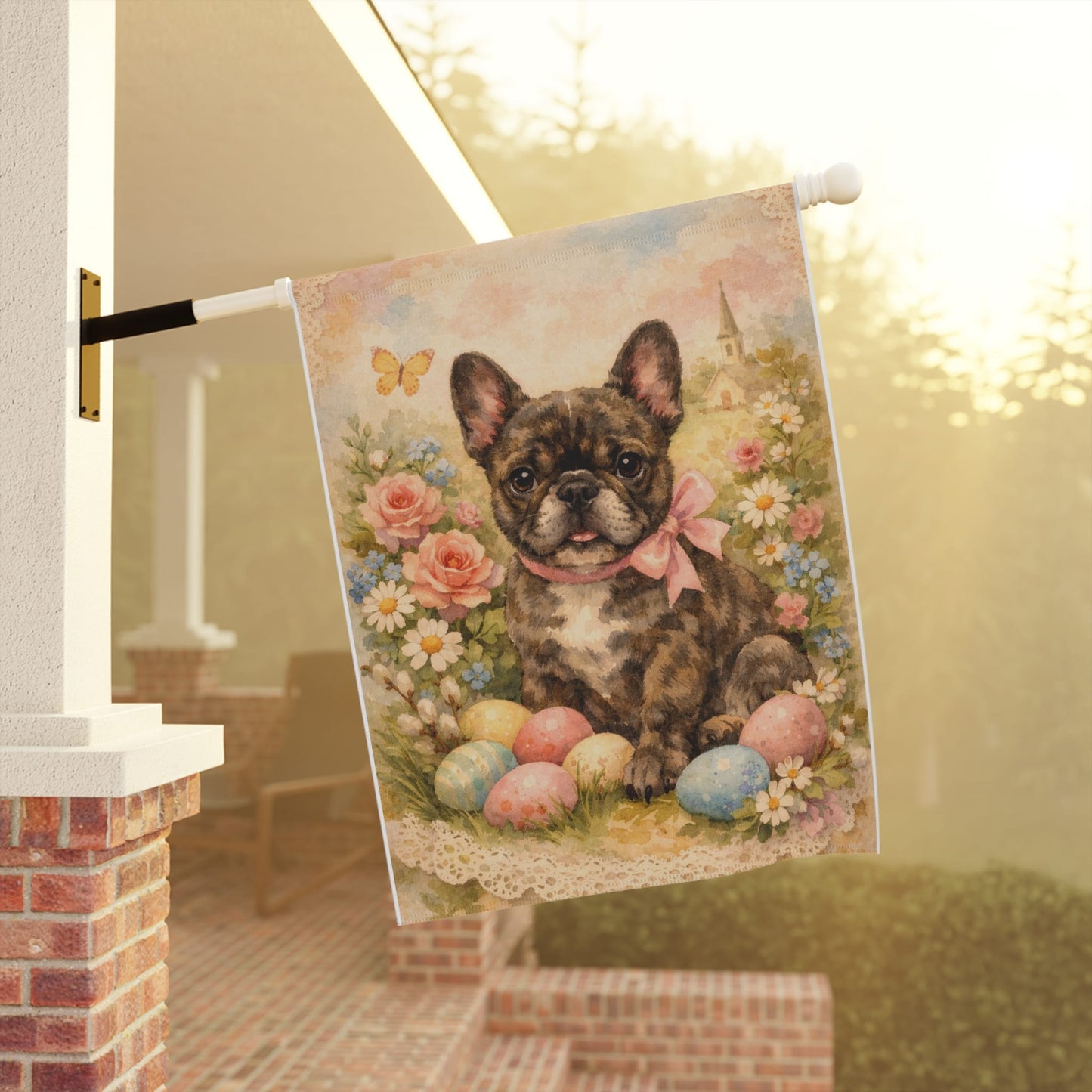 Brindle French Bulldog Retro Lace Easter Yard Flag