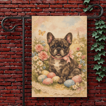 Brindle French Bulldog Retro Lace Easter Yard Flag 12'' × 18''