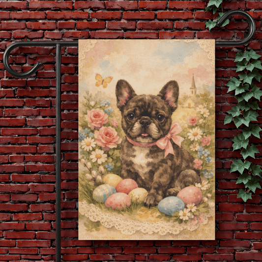 Brindle French Bulldog Retro Lace Easter Yard Flag 12'' × 18''