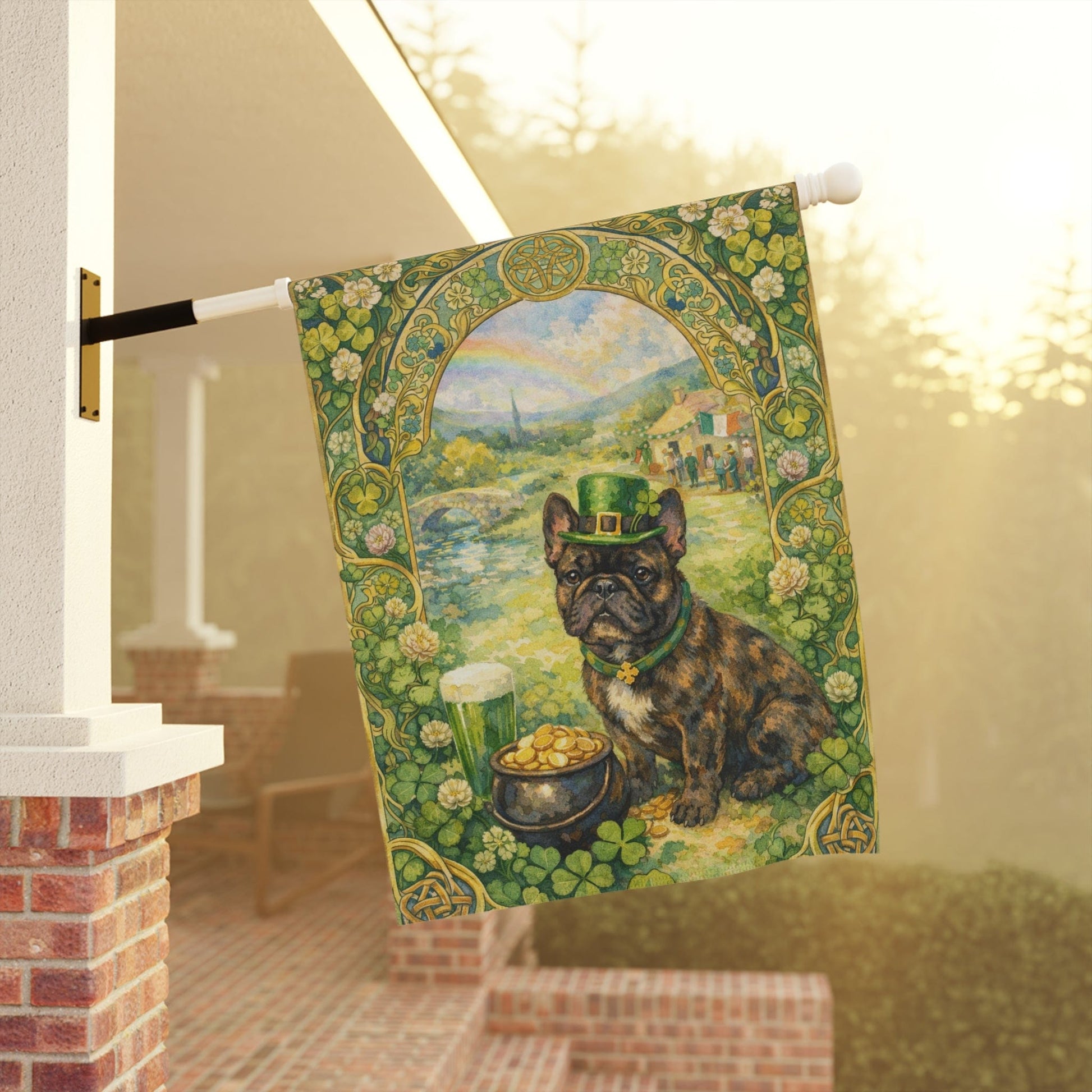 Brindle Frenchie Saint Patricks Garden Flag