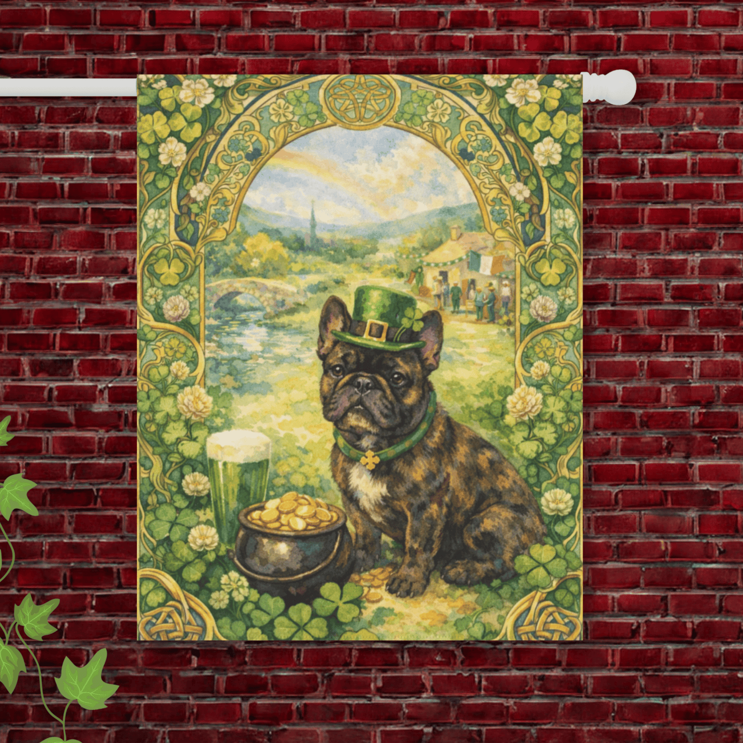 Brindle Frenchie Saint Patricks Garden Flag 24.5'' × 32''