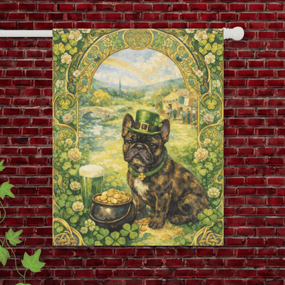 Brindle Frenchie Saint Patricks Garden Flag 24.5'' × 32''