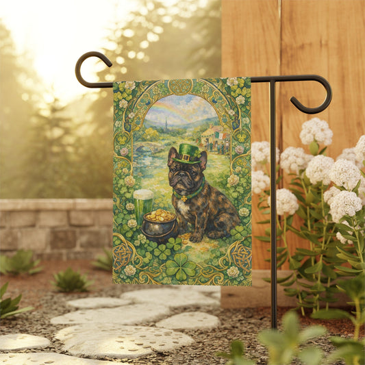 Brindle Frenchie Saint Patricks Garden Flag