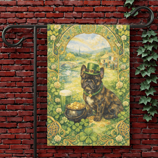 Brindle Frenchie Saint Patricks Garden Flag 12'' × 18''