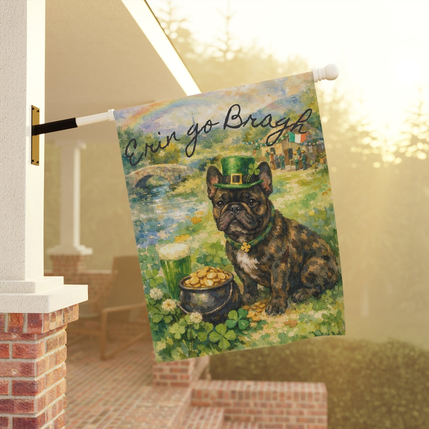 Brindle French Bulldog Saint Patricks Irish Garden Flag