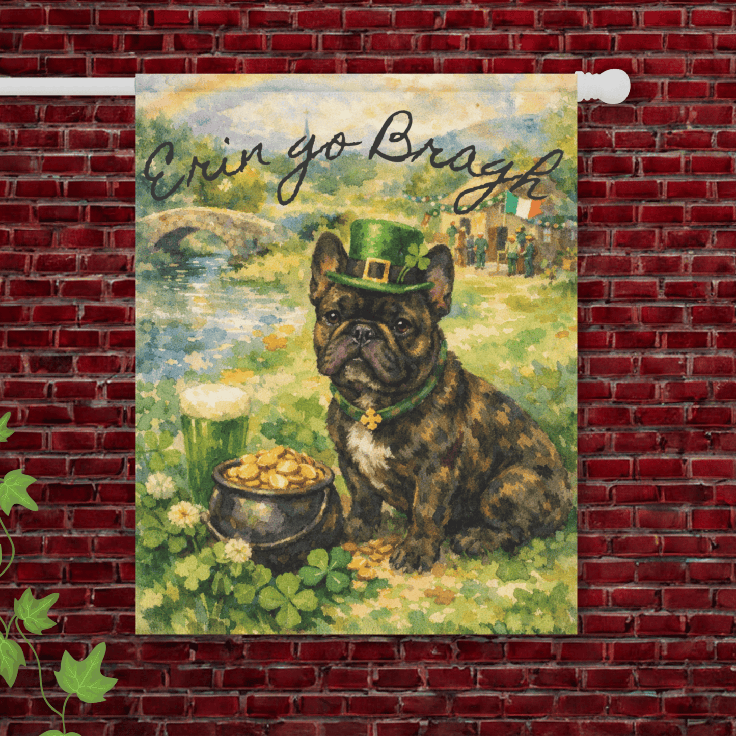 Brindle French Bulldog Saint Patricks Irish Garden Flag 24.5'' × 32''