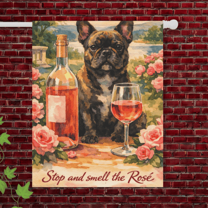 Brindle French Bulldog Smell the Rosé Garden Flag 24.5'' × 32''