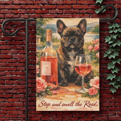 Brindle French Bulldog Smell the Rosé Garden Flag 12'' × 18''