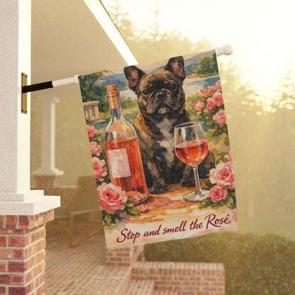 Brindle French Bulldog Smell the Rosé Garden Flag