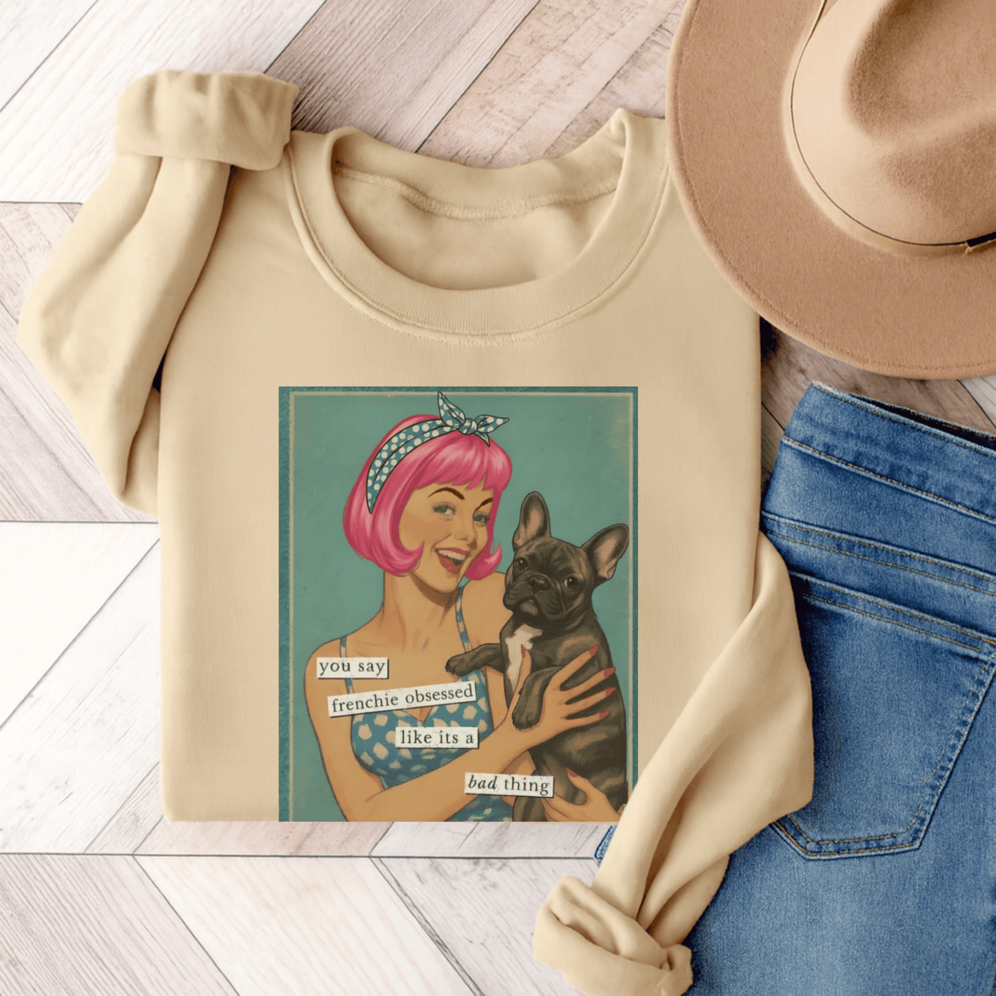 Brindle French Bulldog Snarky Unisex Sweatshirt Sand