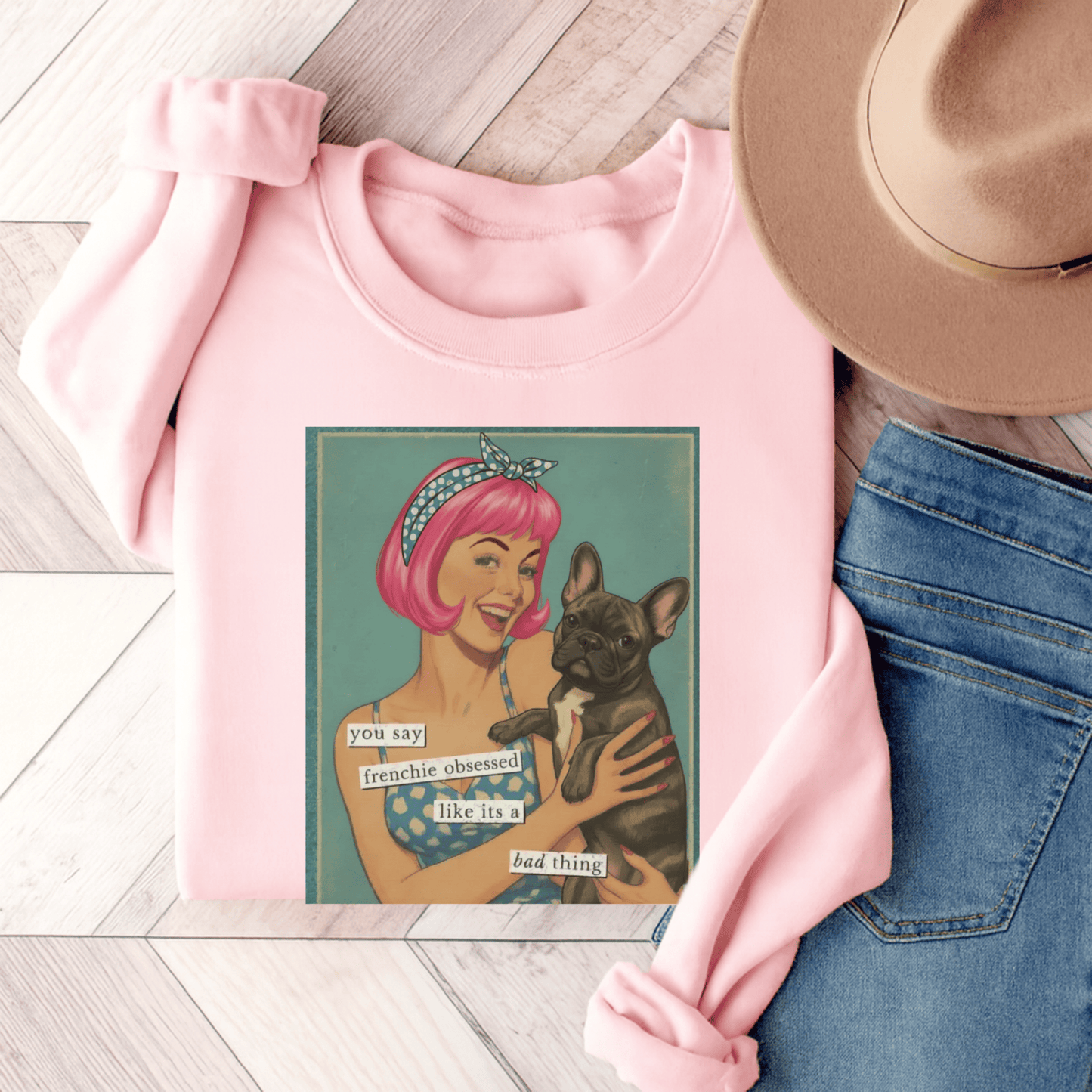 Brindle French Bulldog Snarky Unisex Sweatshirt Light Pink