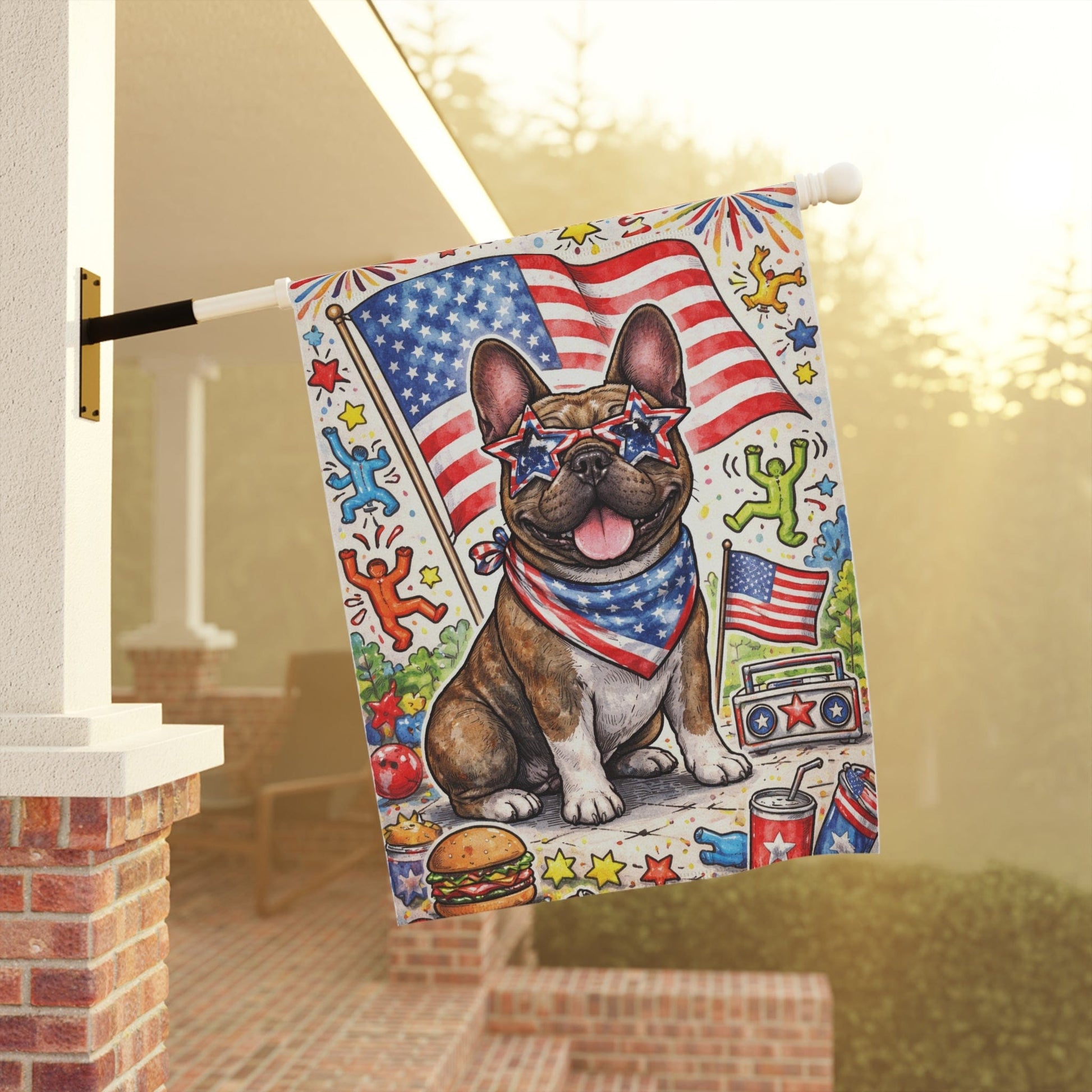 Brindle Frenchie USA 4th of July Garden Flag