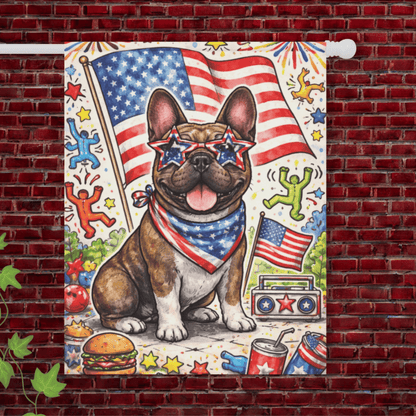 Brindle Frenchie USA 4th of July Garden Flag 24.5'' × 32''