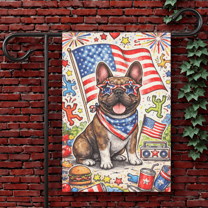 Brindle Frenchie USA 4th of July Garden Flag 12'' × 18''