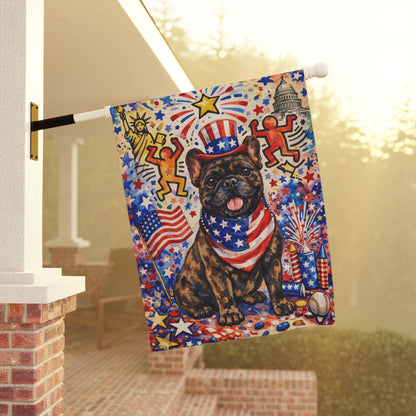 Brindle Frenchie USA 4th of July Garden Flag