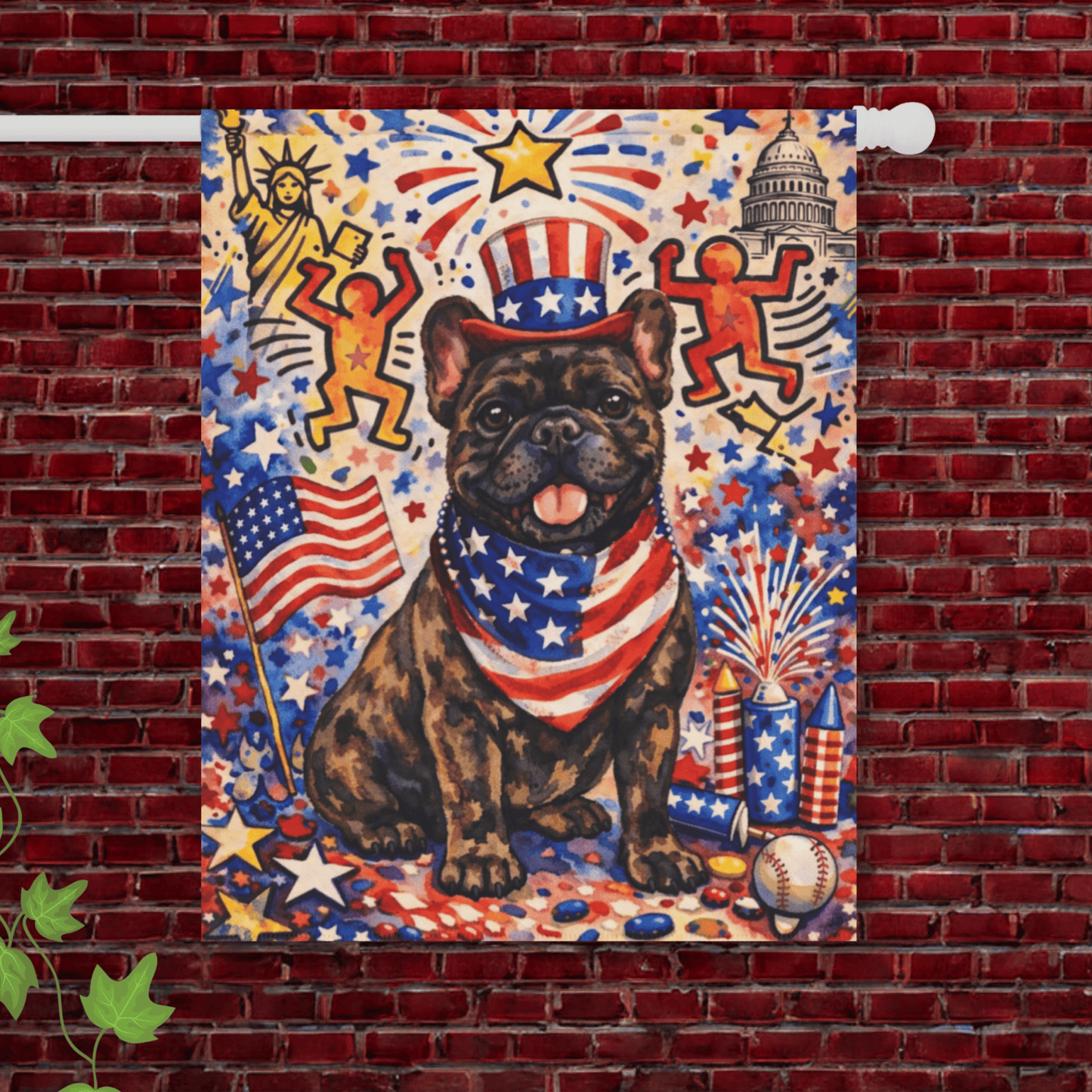 Brindle Frenchie USA 4th of July Garden Flag 24.5'' × 32''