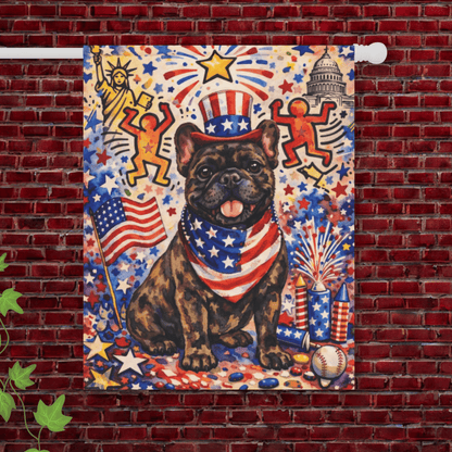 Brindle Frenchie USA 4th of July Garden Flag 24.5'' × 32''