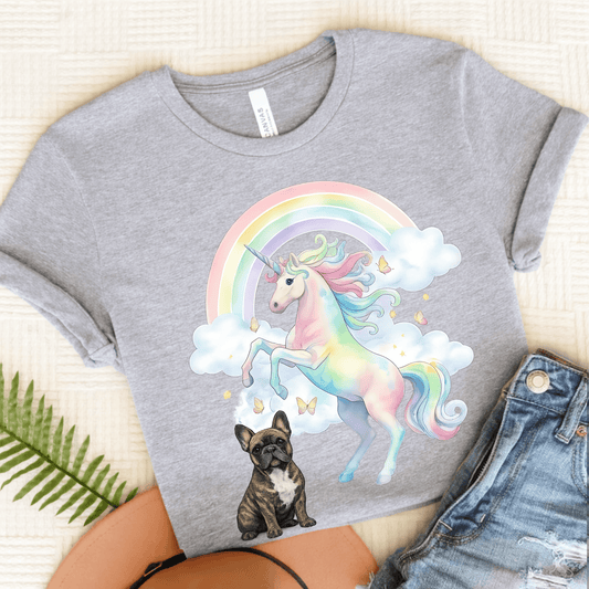 Brindle French Bulldog Watercolor Unicorn Unisex Tshirt Sport Grey