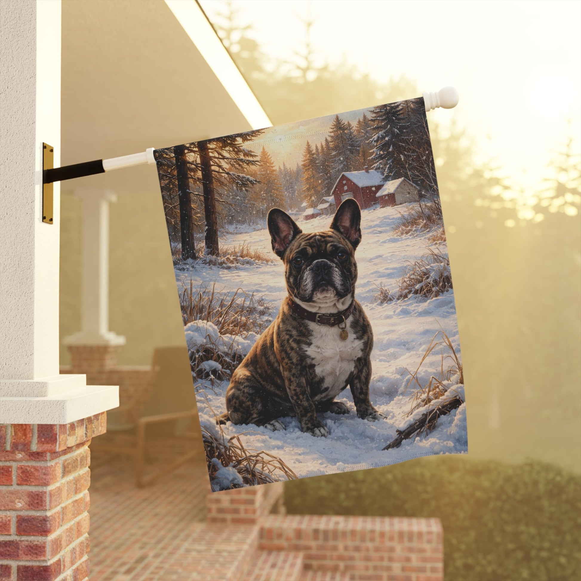 Brindle French Bulldog Winter Snow Yard Garden Flag