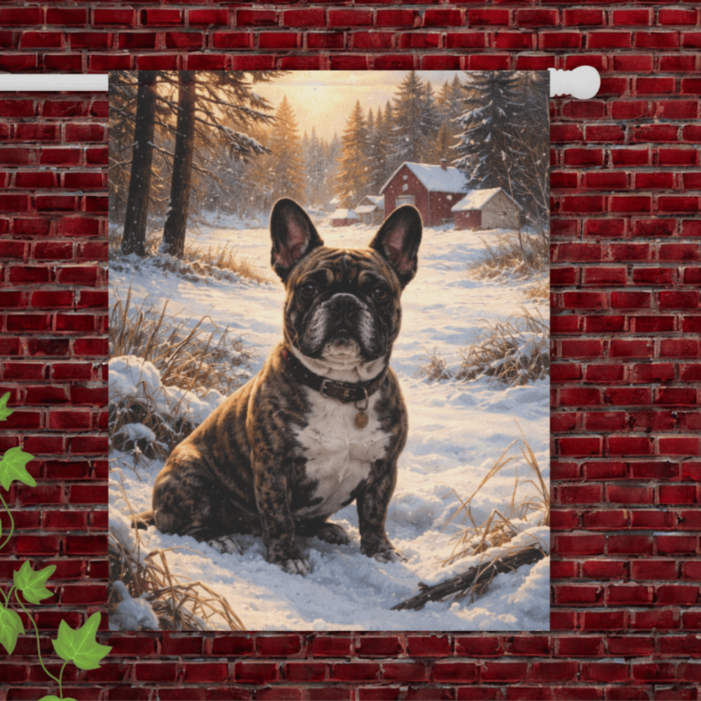 Brindle French Bulldog Winter Snow Yard Garden Flag 24.5'' × 32''
