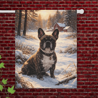Brindle French Bulldog Winter Snow Yard Garden Flag 24.5'' × 32''