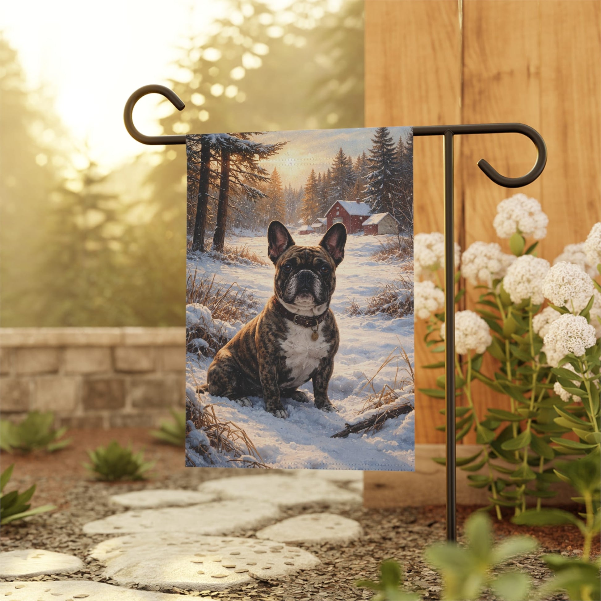 Brindle French Bulldog Winter Snow Yard Garden Flag