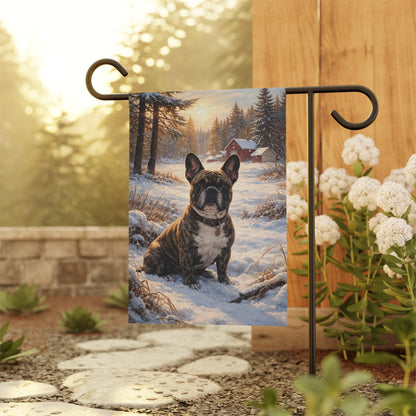 Brindle French Bulldog Winter Snow Yard Garden Flag