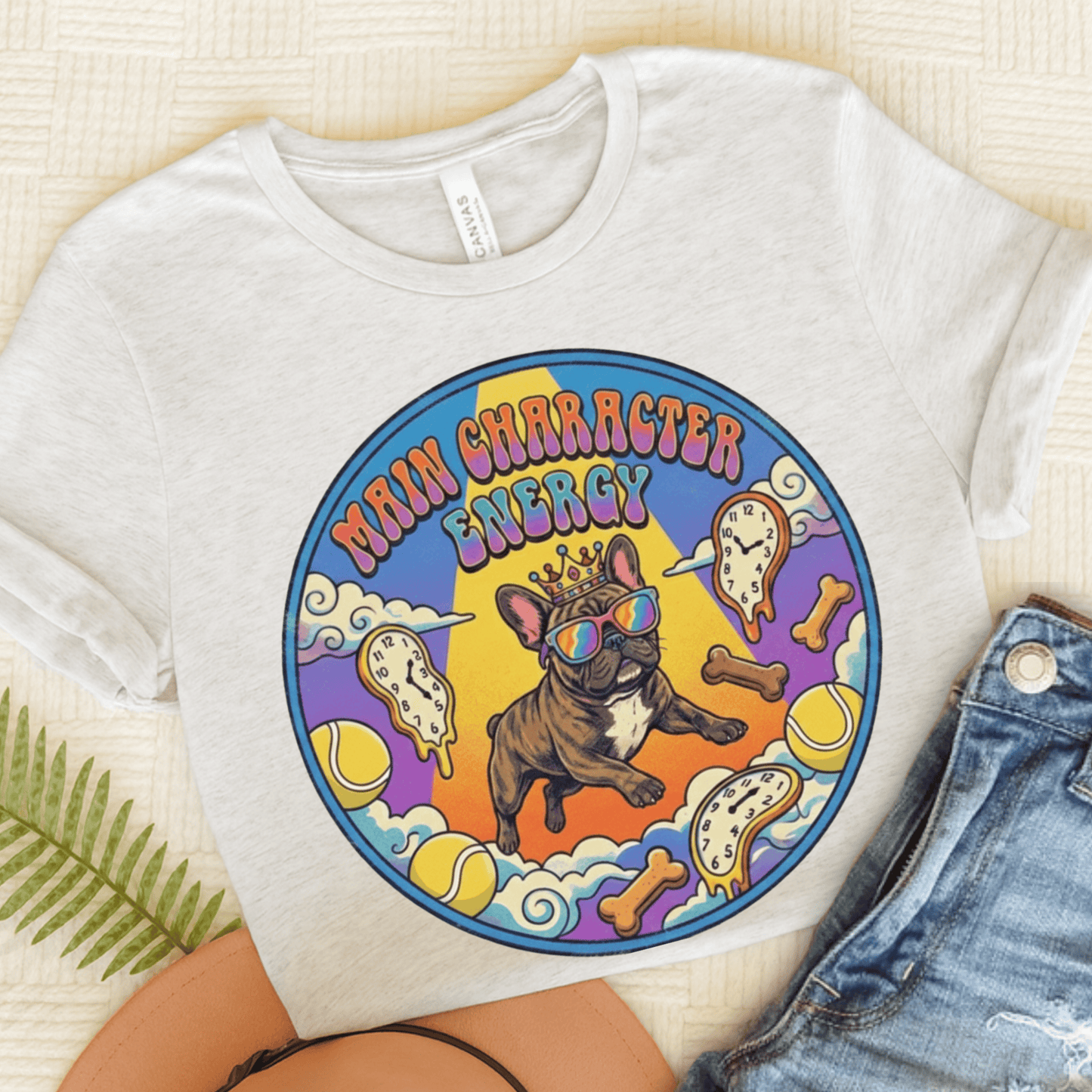 Brindle French Bulldogs Main Character Hippie Unisex TShirt Ash