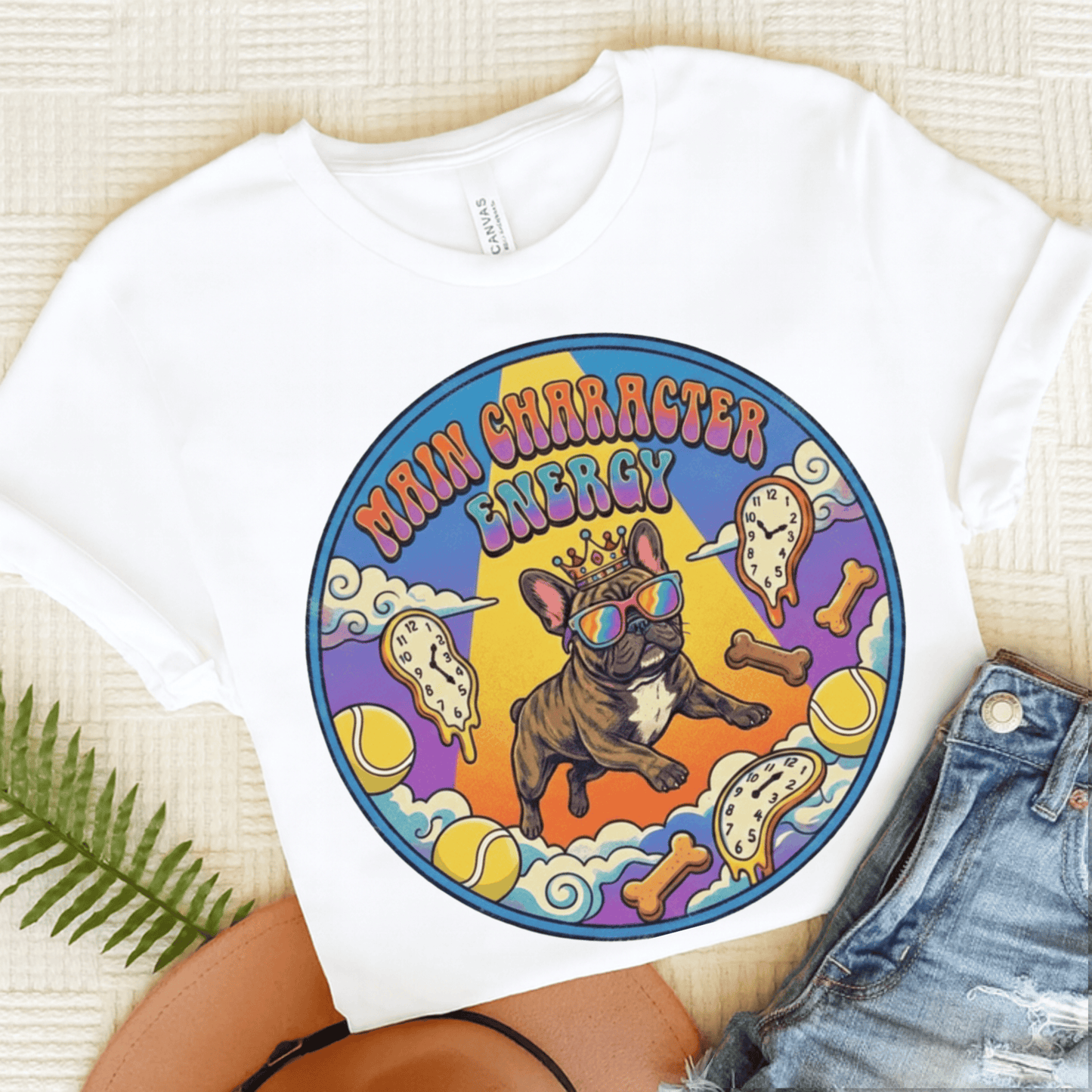 Brindle French Bulldogs Main Character Hippie Unisex TShirt White