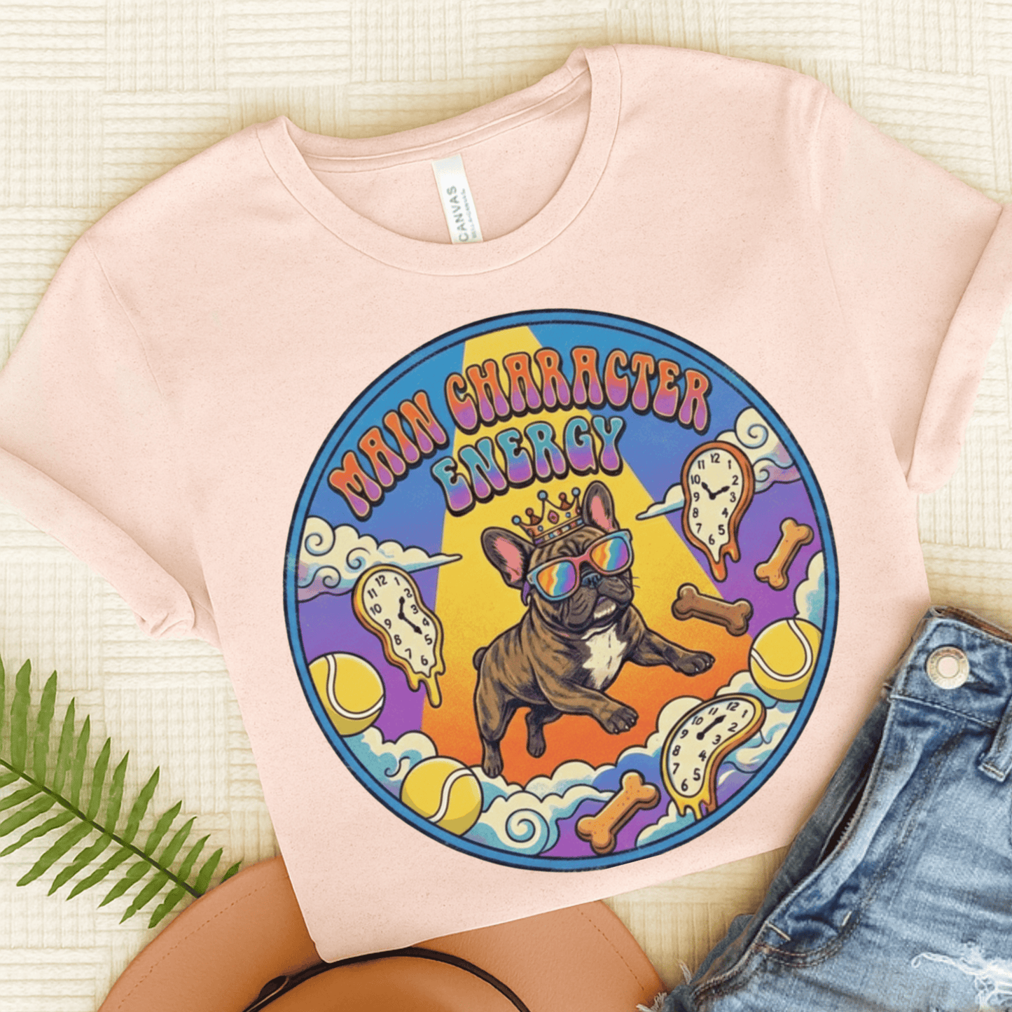 Brindle French Bulldogs Main Character Hippie Unisex TShirt Soft Pink