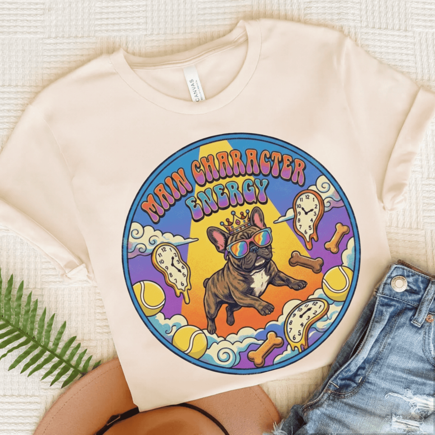 Brindle French Bulldogs Main Character Hippie Unisex TShirt Natural