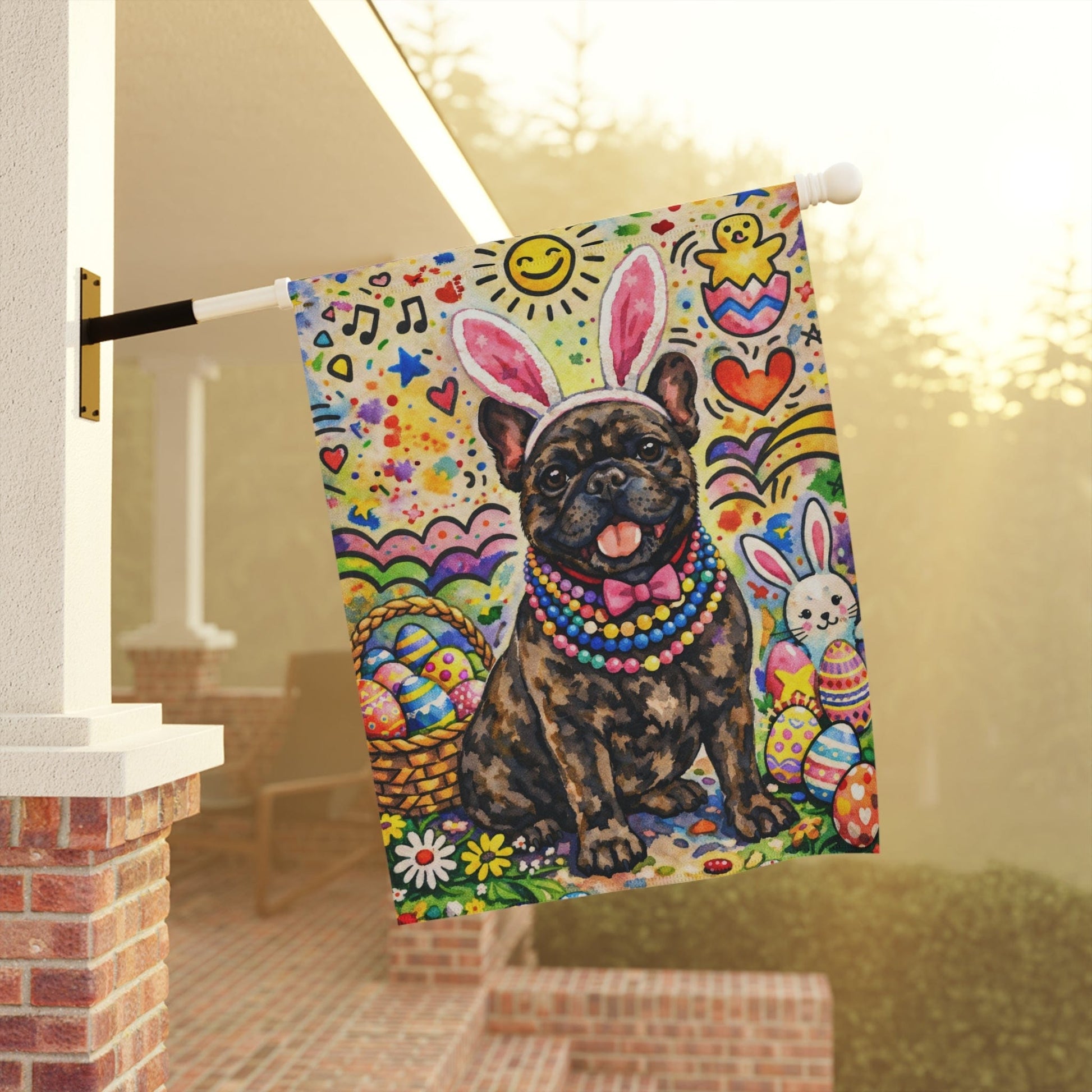 Brindle French Colorful Playful Easter Garden Flag